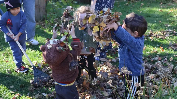 Columbia Heights kids playing with leaves